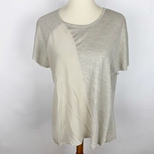 Belford‎ Beige Silk and Silk Knit Mixed Media Cap Sleeve Tee Womens Size S